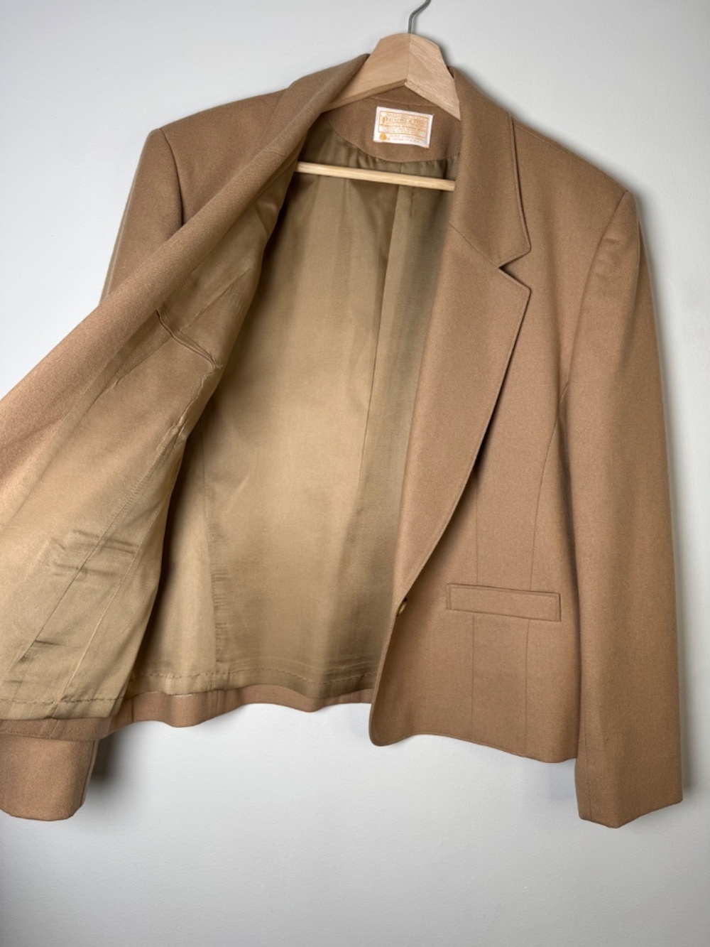 Vintage Us Made Pendleton Virgin Wool Women's Camel Beige Blazer Sz 14 View 2